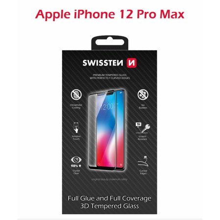 SKLO SWISSTEN ULTRA DURABLE 3D FULL GLUE GLASS APPLE IPHONE 12 Pro Max ČERNÉ