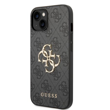 Guess PU 4G Metal Logo Zadní Kryt pro iPhone 15 Plus Šedý