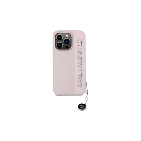 Karl Lagerfeld PU Saffiano Rhinestone Charm Zadní Kryt pro iPhone 15 Pro Růžová