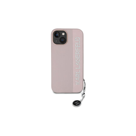 Karl Lagerfeld PU Saffiano Rhinestone Charm Zadní Kryt pro iPhone 15 Růžová