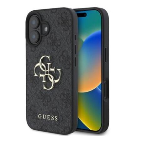 Guess PU 4G Metal Logo Zadní Kryt pro iPhone 16 Plus Grey