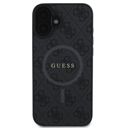 Guess PU Leather 4G Colored Ring MagSafe Zadní Kryt pro iPhone 16 Černá