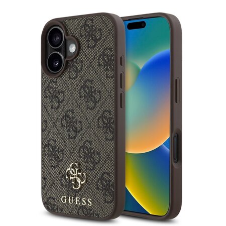 Guess PU 4G Small Metal Logo MagSafe Zadní Kryt pro iPhone 16 Brown