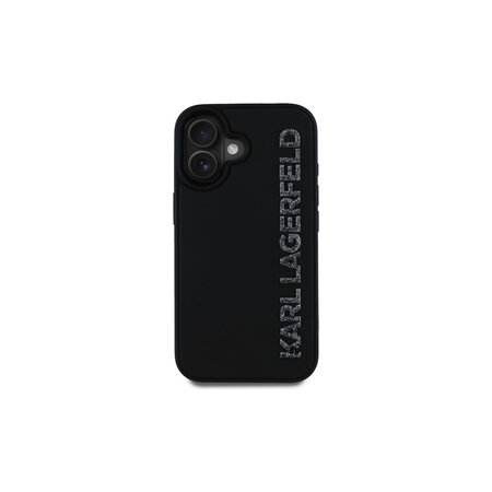 Karl Lagerfeld 3D Rubber Glitter Logo Zadní Kryt pro iPhone 16 Černá