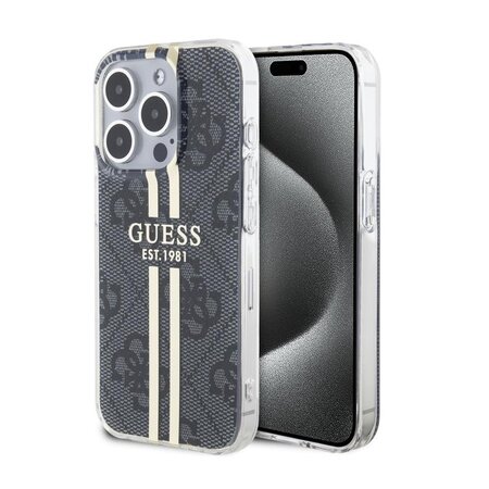 Guess IML 4G Gold Stripe Zadní Kryt pro iPhone 15 Pro Max Black