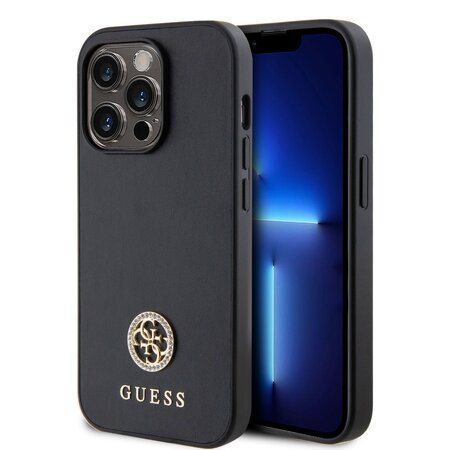 Guess PU 4G Strass Metal Logo Zadní Kryt pro iPhone 15 Pro Black