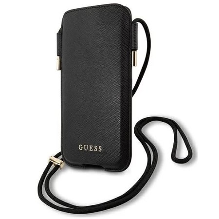 Guess PU Saffiano Pouch Script Logo S/M Black