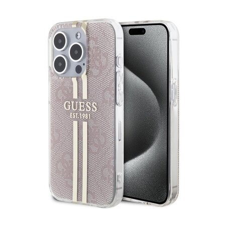 Guess IML 4G Gold Stripe Zadní Kryt pro iPhone 15 Pro Max Pink