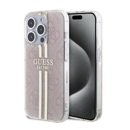 Guess IML 4G Gold Stripe Zadní Kryt pro iPhone 15 Pro Pink