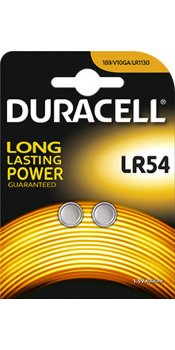 Baterie Duracell LR54, AG10, G10A, V10GA, 189, LR1130, RW89, SR54, 389, 390, 554, 1,5V, blistr 2 ks