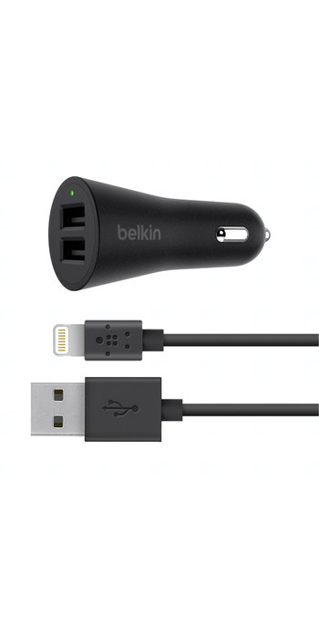 BELKIN 2x USB autonabíječka a Lightning kabel, 2x2.4A, černá