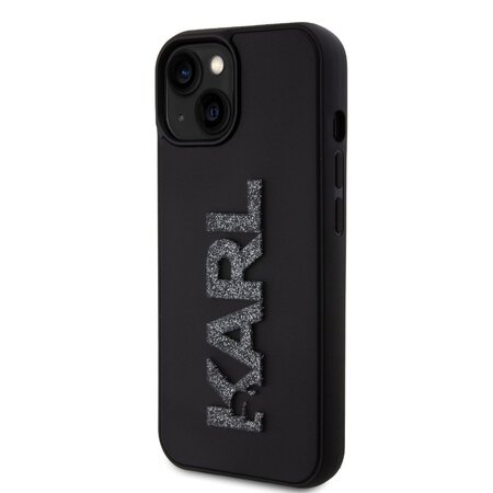 Karl Lagerfeld 3D Rubber Glitter Logo Karl Zadní Kryt pro iPhone 15 Černý