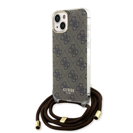 Guess IML 4G Printed Crossbody Popruh Zadní Kryt pro iPhone 15 Brown