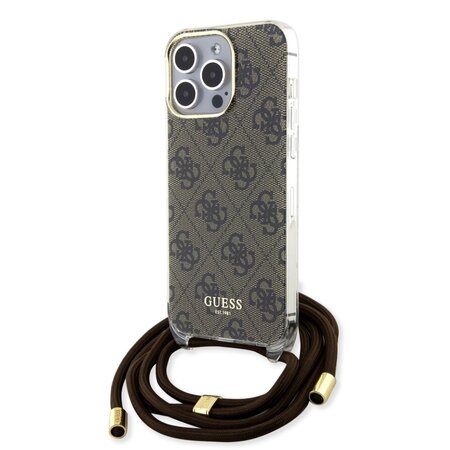 Guess IML 4G Printed Crossbody Popruh Zadní Kryt pro iPhone 15 Pro Brown