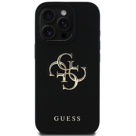 Guess PU Grained 4G Metal Logo Zadní Kryt pro iPhone 16 Pro Max Černá