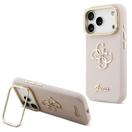Guess zadní kryt pro iPhone 17 Pro, PU Grained 4G Logo Stand Camera Frame - růžová Guess zadní kryt pro iPhone 17 Pro, PU Grained 4G Logo Stand Camera Frame - růžová