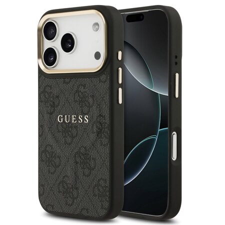 Guess zadní kryt pro iPhone 17 Pro, PU Kůže 4G Gold Frame MagSafe - černá Guess zadní kryt pro iPhone 17 Pro, PU Kůže 4G Gold Frame MagSafe - černá