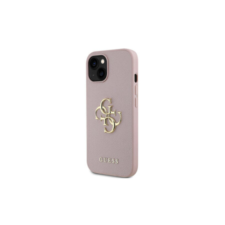 Guess PU 4G Metal Logo Zadní Kryt pro iPhone 15 Růžová