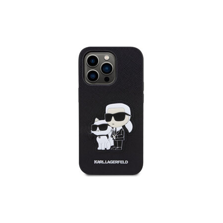 Karl Lagerfeld PU Saffiano Karl and Choupette Zadní Kryt pro iPhone 14 Pro Černá