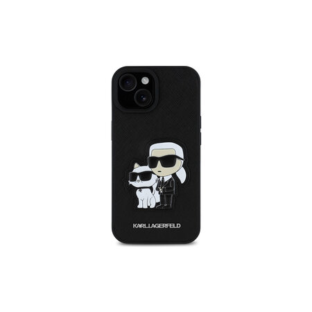 Karl Lagerfeld PU Saffiano Karl and Choupette Zadní Kryt pro iPhone 15 Černá