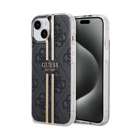 Guess IML 4G Gold Stripe Zadní Kryt pro iPhone 15 Black