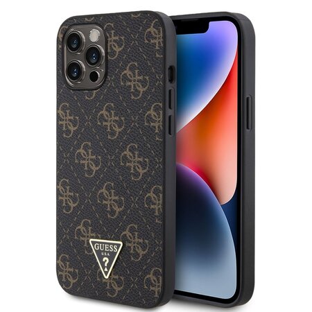 Guess PU Leather 4G Triangle Metal Logo Zadní Kryt pro iPhone 12 Pro Max Black