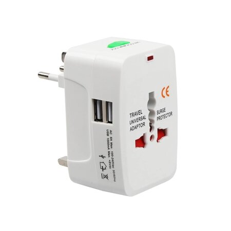 Univerzální cestovní adaptér - 2xUSB, 1.0A, EU/US/UK/AU, 220V, Bílá