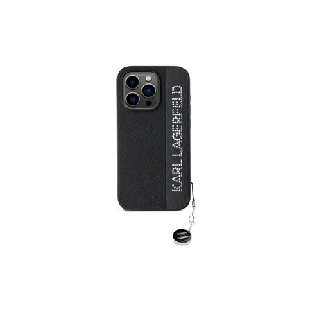 Karl Lagerfeld PU Saffiano Rhinestone Charm Zadní Kryt pro iPhone 15 Pro Černá