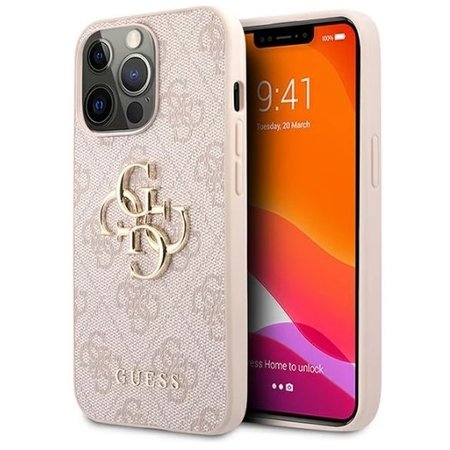 Guess PU 4G Metal Logo Zadní Kryt pro iPhone 13 Pro Max Pink