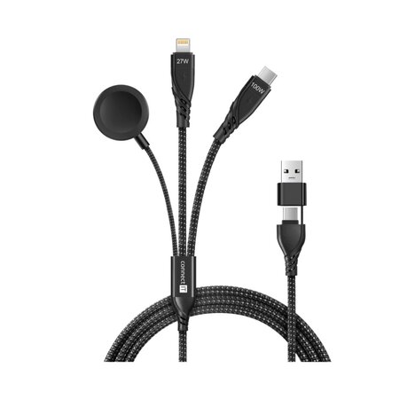 Connect IT Wirez Datový kabel 6v1, 1x USB-C 1x Lightning 1x Watch charger 1.25 m - černá