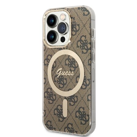 Guess IML 4G MagSafe Zadní Kryt pro iPhone 14 Pro Brown