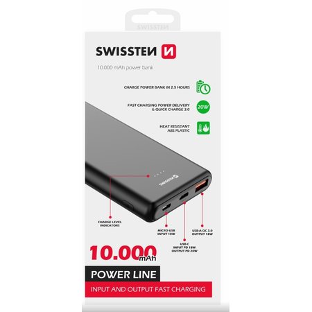 SWISSTEN POWER LINE POWER BANK 10000 mAh 20W BLACK