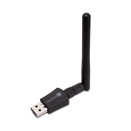 Connect IT WiFi USB-A adaptér s anténou, 300 Mbps (IEEE 802.11 n/b/g) - černá