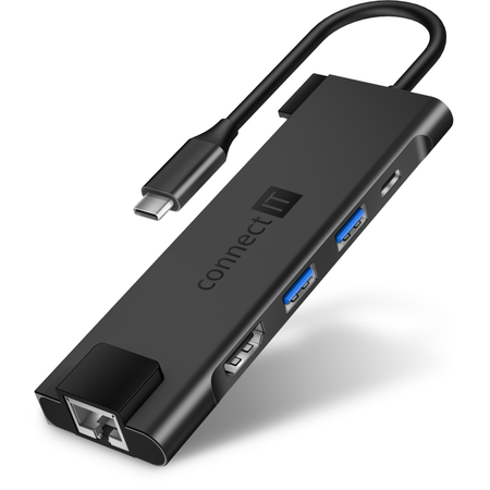 Connect IT USB-C hub, 5v1 (USB-C,2xUSB-A,HDMI,RJ45) - černá