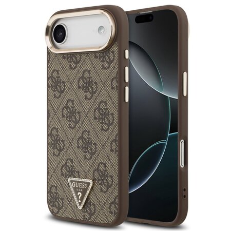 Guess zadní kryt pro iPhone Air, PU Kůže 4G Triangle Logo Gold Frame MagSafe - hnědá Guess zadní kryt pro iPhone Air, PU Kůže 4G Triangle Logo Gold Frame MagSafe - hnědá