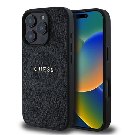 Guess PU Leather 4G Colored Ring MagSafe Zadní Kryt pro iPhone 16 Pro Black