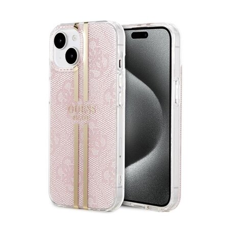 Guess IML 4G Gold Stripe Zadní Kryt pro iPhone 15 Pink