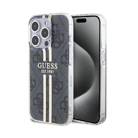 Guess IML 4G Gold Stripe Zadní Kryt pro iPhone 15 Pro Black