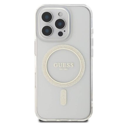 Guess IML Glitter Ring MagSafe Zadní Kryt pro iPhone 16 Pro Průhledná