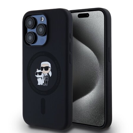 Karl Lagerfeld Liquid Silicone Karl and Choupette MagSafe Zadní Kryt pro iPhone 14 Pro Black