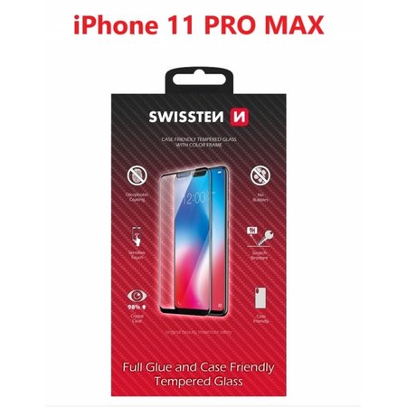 SKLO SWISSTEN FULL GLUE, COLOR FRAME, CASE FRIENDLY APPLE IPHONE 11 PRO MAX ČERNÉ