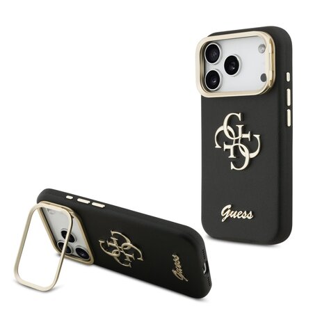 Guess zadní kryt pro iPhone 17 Pro, PU Grained 4G Logo Stand Camera Frame - černá Guess zadní kryt pro iPhone 17 Pro, PU Grained 4G Logo Stand Camera Frame - černá