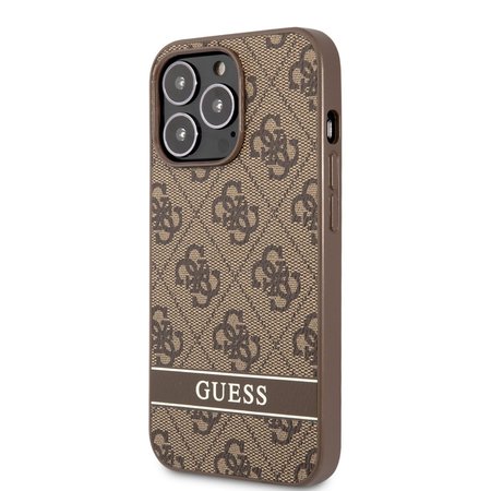 Guess PU 4G Stripe Zadní Kryt pro iPhone 13 Pro Max Brown