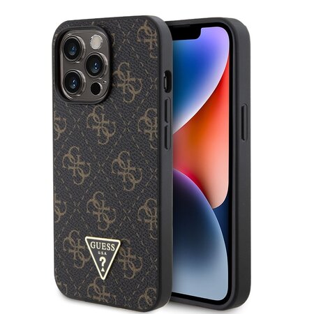 Guess PU Leather 4G Triangle Metal Logo Zadní Kryt pro iPhone 13 Pro Black