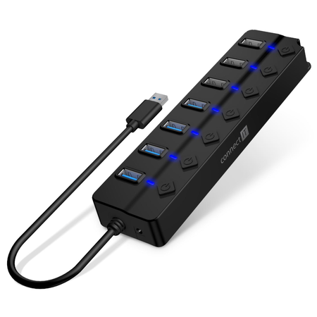 Connect IT Mighty Switch 2 USB-A hub (4xUSB-A 3.0, 3xUSB-A 2.0) - černá