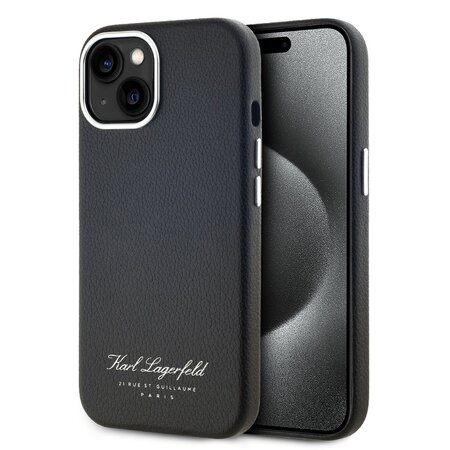 Karl Lagerfeld Grained PU Hotel RSG Zadní Kryt pro iPhone 14 Black