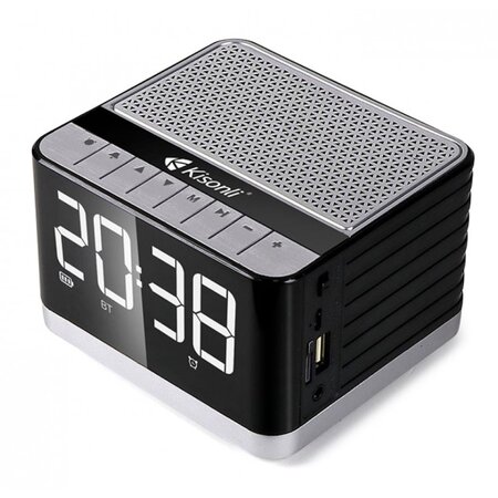Reproduktor Kisonli G8, Bluetooth, Hodiny, USB, SD, FM, AUX, RGB – černá/šedá