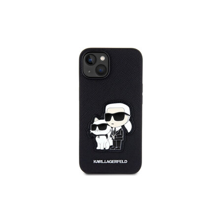 Karl Lagerfeld PU Saffiano Karl and Choupette Zadní Kryt pro iPhone 13 Černá
