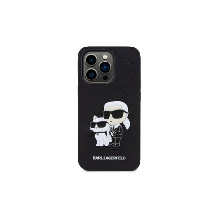 Karl Lagerfeld PU Saffiano Karl and Choupette Zadní Kryt pro iPhone 13 Pro Černá