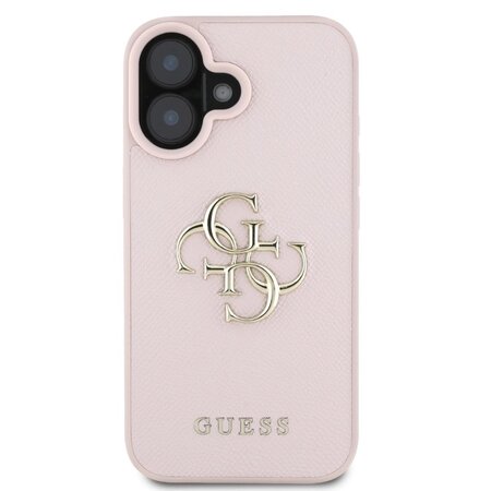 Guess PU Grained 4G Metal Logo Zadní Kryt pro iPhone 16 Růžová